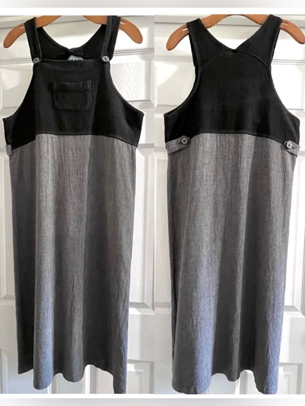 Vintage Petite IVY Jumper Dress - Medium Linen-Blend ~ Black/White Long Skirt